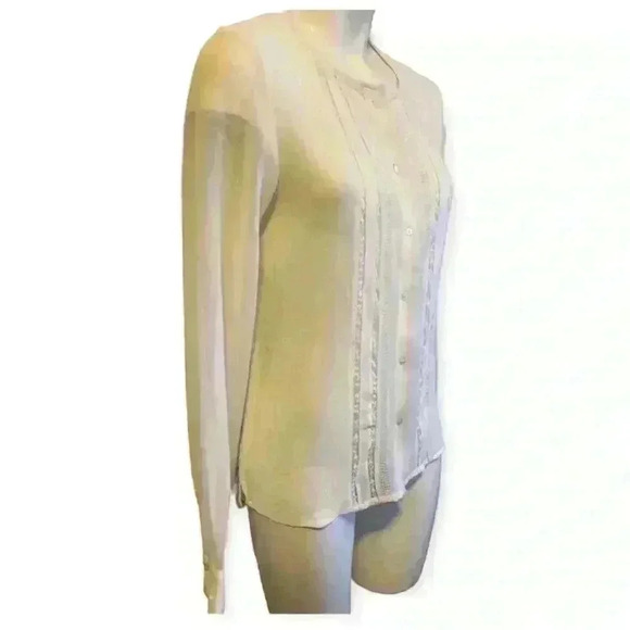 SANCTUARY Ivory Lace Blouse Semi Sheer Fringe Detail women’s size XS - Picture 5 of 11